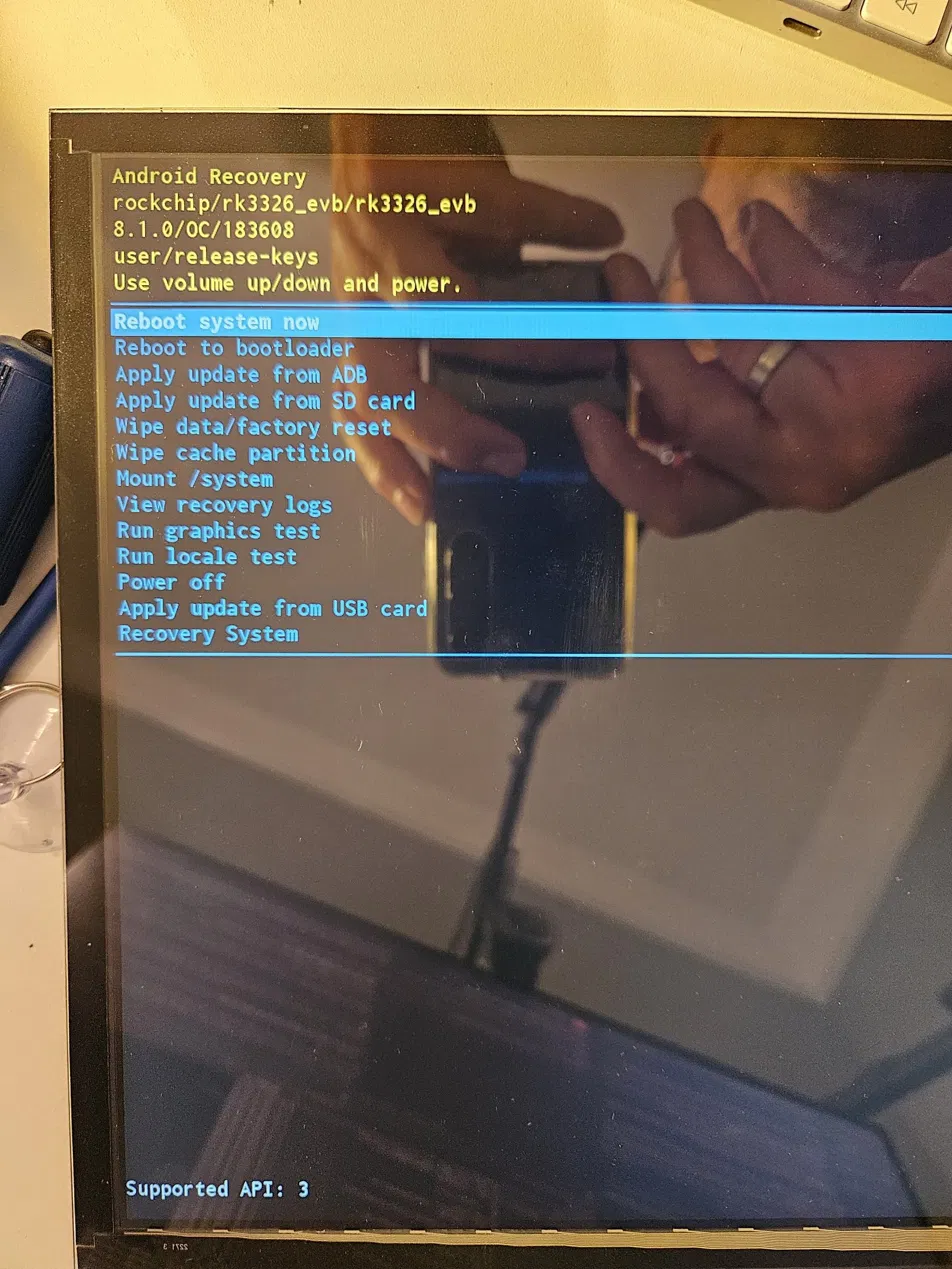 Android recovery menu on the frame